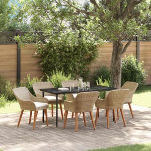 Set da pranzo da giardino in polyrattan beige da 7 pezzi con cuscini - Product Image 1