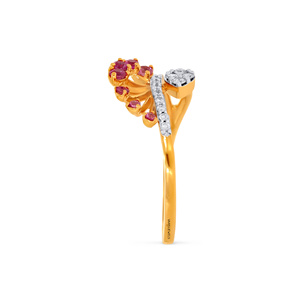 Bague florale en pierres précieuses roses inspirée de la nature pour femmes avec accent diamant, or 10K 14K 18K et argent 925 935, bijoux fins - Product Image 4