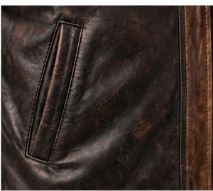 Gilet en cuir marron pour homme avec col en fourrure, doublure décontractée et fermeture éclair - Product Image 5