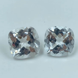 Top Quality <b>Cushion</b> Cut <b>White</b> Colour Natural <b>White</b> Topaz Loose Gemstone 25.35CTS 14mm Custom Cut 2Pcs - Product Image 1