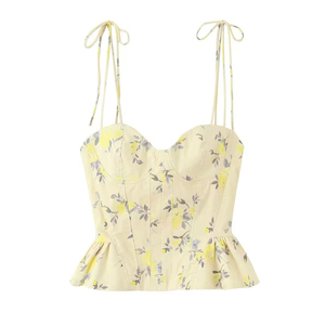 Top de Tirantes para Mujer, Estilo Dulce, Estampado Floral, Detalles de Lazo, Cierre Trasero con Cremallera, Dobladillo con Volantes, Tela Popelina, Transpirable, Ecológico, de Secado Rápido - Product Image 1