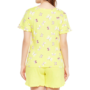 Women's Yellow Sleeveless O-Neck <b>Knitted</b> Polyester/Cotton Casual Wear 2 Piece Shorts <b>Set</b> Regular Fit Spring Summer - Product Image 4