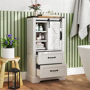 Mobiletto Decorativo Stile Fattoria Bianco con Ante Scorrevoli, 2 Cassetti e Ripiani Regolabili per Uso in Più Stanze, Montato per Facile Installazione nel Soggiorno - Product Image 1