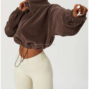 Sweat-shirt de sport matelassé coupe-vent pour l'automne et l'hiver, veste de sport pour femme, manches longues, col montant, fermeture éclair, ample, chaud, décontracté - Product Image 2