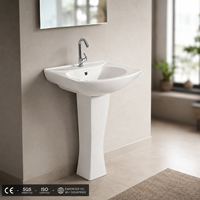 Lavabo sur pied rectangulaire avec robinet monotrou, finition brillante moderne et contemporaine, montage au sol, 12L, certifié CE, pour salle de bain