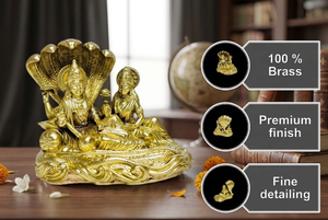 Idole Laxmi Narayan en laiton 100% de Jaipur Metals |   Statue religieuse artisanale |   Décoration d'intérieur et cadeaux |   5,5x3,5x5 cm |   94g - Product Image 2