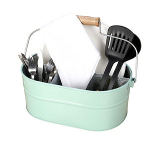 Porta Cubiertos de Metal Galvanizado de la Mejor Calidad con Mango de Madera, Organizador de Cubiertos para Encimera de Cocina o Mesa de Restaurante - Product Image 1
