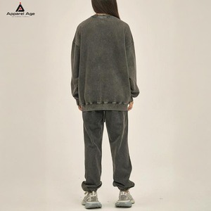 Personaliza tu diseño: Conjunto de sudadera y joggers holgados de algodón para mujer, estilo vintage, con efecto lavado ácido, sudaderas de cuello redondo y pantalones de chándal. - Product Image 3