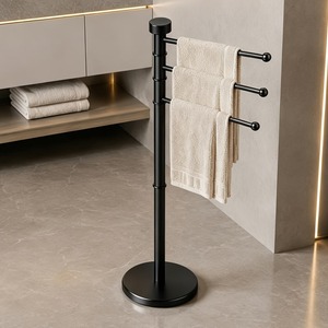 Three Tier Metal Bathroom Storage <b>Rack</b> With <b>Towel</b> Holder And Soap Tray <b>Standing</b> Type Traditional Style Space Saving Design - Product Image 4