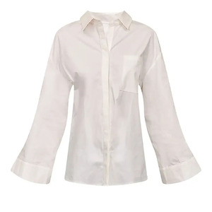 Wholesale Factory Women's Classic <b>White</b> Cotton Poplin Button Down Shirt Full Sleeve Turn-down Collar Regular Fit Solid Women <b>Tee</b> - Product Image 1