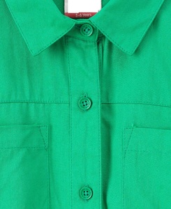 Robe chemise trapèze verte pour filles avec col rabattu boutonné, manches courtes, poches, style décontracté printemps, mini-robe - Product Image 3