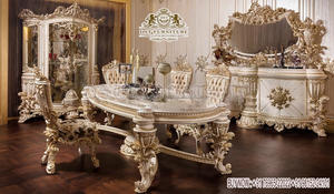 Juego de mesa de comedor de madera de teca de alta calidad, juego de mesa de comedor tallado de gama alta, muebles de comedor tallados de gama alta europeos - Product Image 6