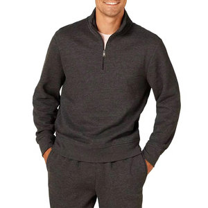 Men's Quarter <b>Zip</b> Sweatshirt Regular Fit Solid Color Knitted Cotton Stand Collar Casual Autumn Wear - Product Image 1