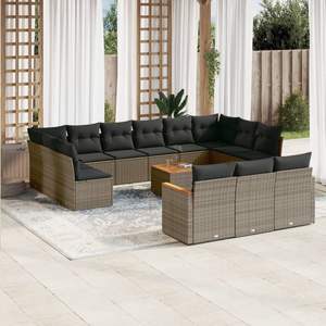 Gray Garden <b>Sofa</b> <b>Set</b> With Cushions UV Resistant PE Rattan Outdoor Furniture Contemporary Design Durable - Product Image 1