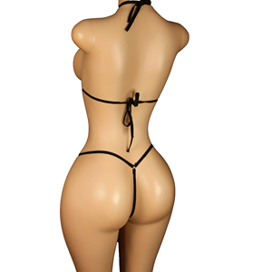 Ensemble bikini dos nu noir pour femme OEM, deux pièces, couleur unie, en Spandex et Nylon, maillot de bain avec bas string, coupe extensible, style classique - Product Image 2