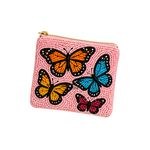 Monedero de Mariposa con Cuentas Hecho a Mano, Mini Bolsa Rosa con Cremallera, Cartera Estilo Boho, Diseño Artesanal Colorido con Cuentas - Product Image 1