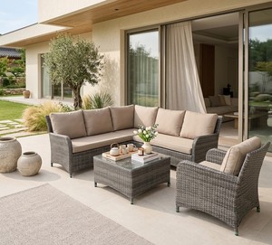 Modern Outdoor Rattan Sofa Set Glass Table UV-Resistant Waterproof Washable Eco-Friendly Cushions for Garden Patio Furniture - Product Image 3