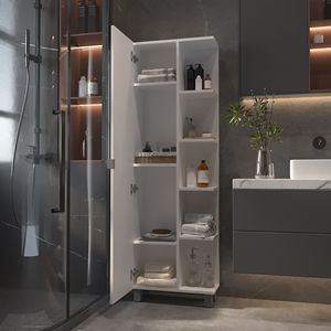 Mobiletto in Lino a Cinque Ripiani con Specchio per Bagno, Stile Los Angeles - Product Image 3