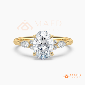 Gold Oval Cut Moissanite Ring Leaf Side <b>Stone</b> Engagement Bridal Jewelry Gift for Women Wedding Ring - Product Image 5