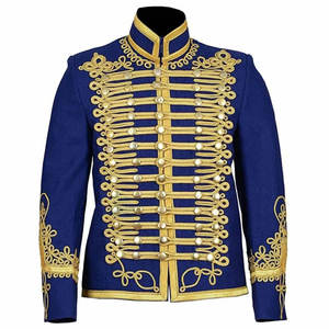 เสื้อแจ็คเก็ตทหารสีน้ำเงินรอยัลแบบยูนิเซ็กซ์ ปักตัวอักษรสีทองด้านหน้า แขนสั้น ปกคอพับ ทรงปกติ ใส่ได้ทุกฤดูกาล 100% - Product Image 1