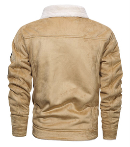 Men's Tan <b>Suede</b> <b>Leather</b> Moto <b>Jacket</b> Stand Collar Zip Front Polyester Lining Windproof Eco-Friendly Breathable Winter Regular - Product Image 1