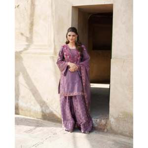 Ensemble haut-plazzo et dupatta pour femmes, vêtements de soirée, haut élégant avec jupe enveloppante assortie - Product Image 3