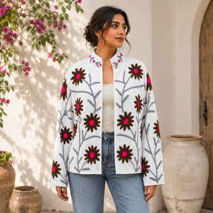 Chaqueta Suzani de Algodón Bordada a Mano |   Abrigo de Diseño Floral Boho (Busto hasta 44 pulgadas) - Product Image 1
