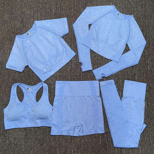Conjunto Deportivo de 5 Piezas para Mujer ZULARI IMPEX, Color Verde Menta Sólido, Top Corto sin Mangas, Camiseta sin Mangas, Pantalones Cortos de Cintura Alta, Leggings Ajustados - Product Image 3