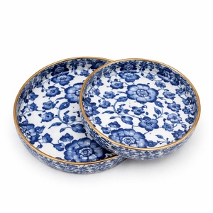 Plateau de service rond imprimé floral chinoiserie bleu tendance, plateaux décoratifs en bois à bas prix pour commande en gros - Product Image 1