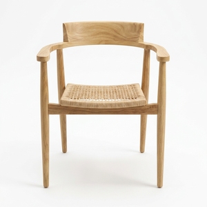 Chaise de salle à manger empilable Aksa moderne en teck durable et rotin synthétique élégant 61x59x75 cm, poncée avec soin, pour salon - Product Image 1