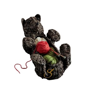 Handwoven Water Hyacinth Black <b>Bear</b> Basket <b>Cute</b> Craft Yarn Storage Hamper Open Top Decorative Bin for Nursery - Product Image 1