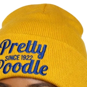 Bonnet brodé personnalisé « Pretty Poodle Since 1922 » Or et Bleu pour Femme, style Sororité Grecque, en tricot d'hiver, chaud et décontracté - Product Image 6