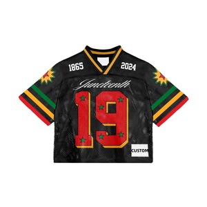 Wholesale Customized Loose Fit V-neck Football Jersey Oversized Rugby Shirts Black Mesh American Football Fans Jerseys - Product Image 1