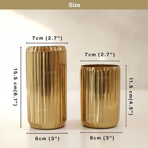 Ensemble de 2 vases de sol en métal cannelé - Laiton rustique et fer pour salon - Product Image 3