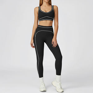 Luxury Women's Yoga Set, Custom Logo Clothing Designer Women's Two-Piece Casual Pants Summer Short-Sleeve Sportswear for woman. - Product Image 4