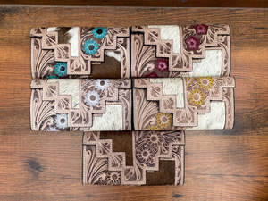 Cartera de mano de cuero de vaca, billetera tallada a mano, patrón occidental, tarjetas de cuero de vaca Vintage, billetera en efectivo, regalos - Product Image 2