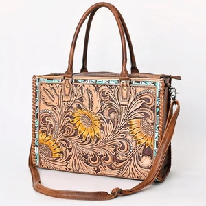 Sunflower Full Hand Tooled Shoulder Bag Western Style Cowgirl Bag Custom Made Women <b>Tote</b> Bag Top Supplier Saman Exports - Product Image 4