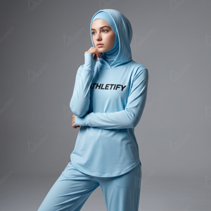 Custom Branded Ladies Hoodjab Inner Modest Hood Lightweight Yoga Shirt with Stretch Thumb Slots Customizable Brand and Packaging - Product Image 1