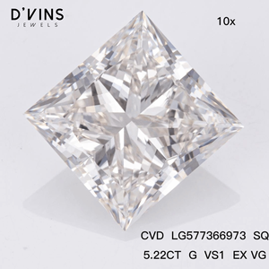 D'vins 5.0CT เพชรสังเคราะห์สีขาวใส VS1 g Princess CUT CVD สำหรับทำเครื่องประดับ - Product Image 2