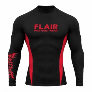 Flair <b>Men's</b> <b>Black</b> And Red Long Sleeve Compression <b>Shirt</b> Red Flame Pattern Quick Dry <b>Slim</b> <b>Fit</b> Sporty O-Neck Base Layer - Product Image 2