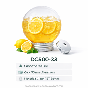 Bouteille en plastique PET de 500 ml en forme d'ampoule avec bouchon à vis en aluminium de 55 mm pour l'emballage de jus, de lait, de thé et de boissons, directement de l'usine du Vietnam - Product Image 1