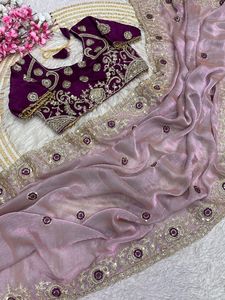 Sari en Chiffon Exclusif de Boutique Indienne, Dernière Collection, avec Blouse de Créateur Fantaisie, Idéal pour les Fêtes, Mariages et Festivals, pour Femme - Product Image 5