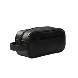 Trousse de Toilette en Cuir Rectangulaire Minimaliste Portable Noire avec Fermeture Éclair en Laiton, Sac de Rangement Simple pour Salle de Bain - Product Image 2