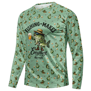 เสื้อแรชการ์ดแขนยาวแบบยูนิเซ็กซ์ สีขาว ลายปลา แห้งเร็ว ระบายอากาศได้ดี เป็นมิตรกับสิ่งแวดล้อม ผลิตจากผ้าฝ้าย/โพลีเอสเตอร์ สำหรับผู้ใหญ่ ป้องกันแสงแดด UPF 50+ น้ำหนัก 220 กรัม - Product Image 1