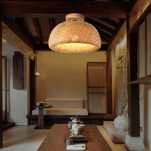 Vente en gros de luminaires suspendus en bambou de style nordique, lampe suspendue tissée naturelle avec une lumière ambiante chaude pour la décoration moderne de la maison, OEM ODM - Product Image 4