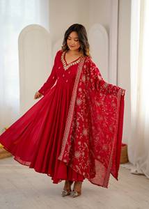 Robe de créateur Khatli en faux georgette avec travail de miroir véritable, bas en micro-coton et dupatta en faux georgette, ensemble prêt-à-porter - Product Image 3