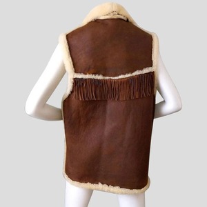 Chaleco de Cuero Genuino con Flecos de Piel de Oveja Marrón Estilo Boho Chic para Mujer - Product Image 3