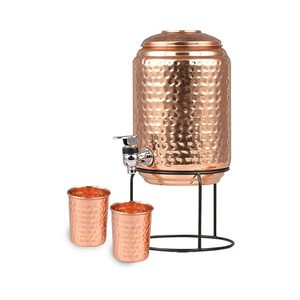 Distributeur d'eau en cuivre pur avec robinet sur pied et 2 verres, réservoir d'eau en cuivre martelé de 5 litres, sans BPA, antirouille, pour eau potable - Product Image 2