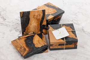 High Quality Holder Set coaster Customize Square Round <b>Epoxy</b> Wood <b>Resin</b> Coaster from India - Product Image 3