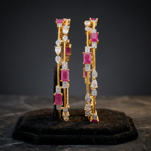 Luxury Brass Gold Plated <b>Ruby</b> Cubic Zirconia Bangles Indian Traditional CZ Emerald Cut Stone Kada <b>Bracelet</b> For Women - Product Image 3